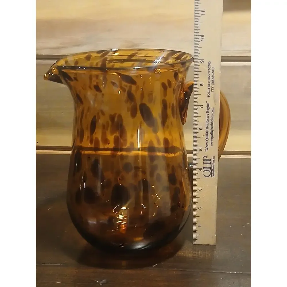 Vintage Mid Century Tortoiseshell Art Glass Pitcher 9